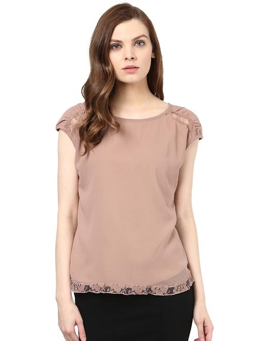 lace paneled cap sleeved top - 15868008 - Very Small Image - 1