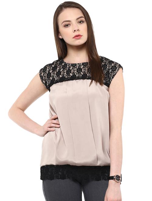 contrast lace pleated top - 15868011 - Very Small Image - 1