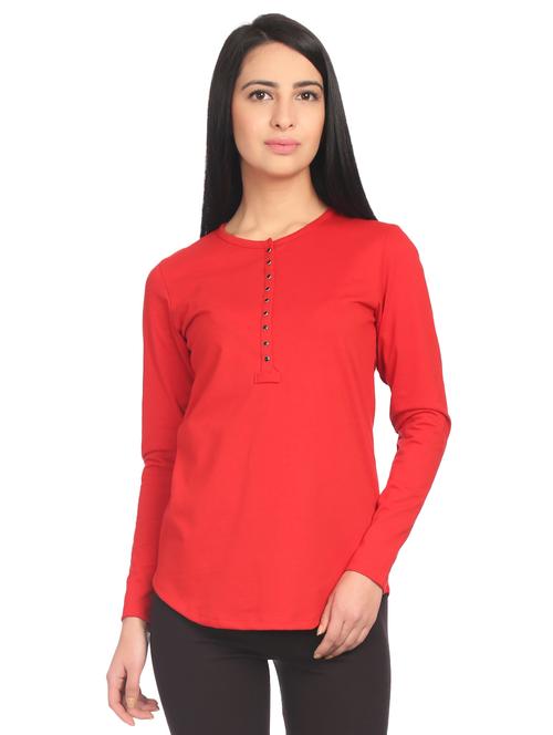 curved hem henley tee - 15868053 - Very Small Image - 1