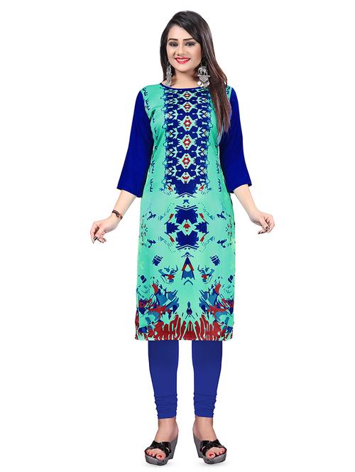 turquoise printed straight kurta - 15868070 - Very Small Image - 1