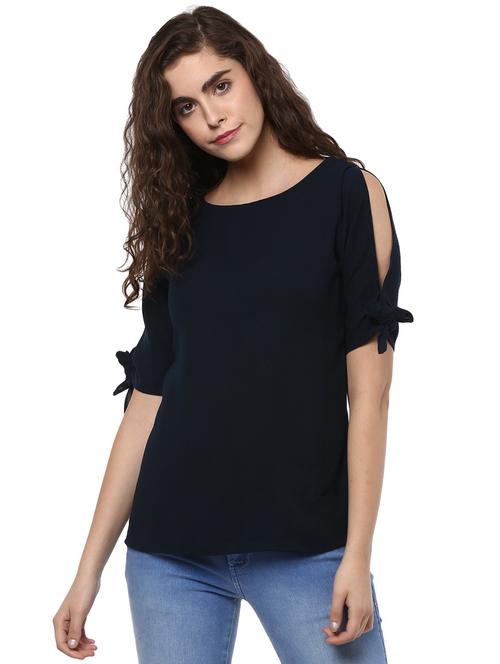 navy blue tie up sleeved top - 15868081 - Very Small Image - 1