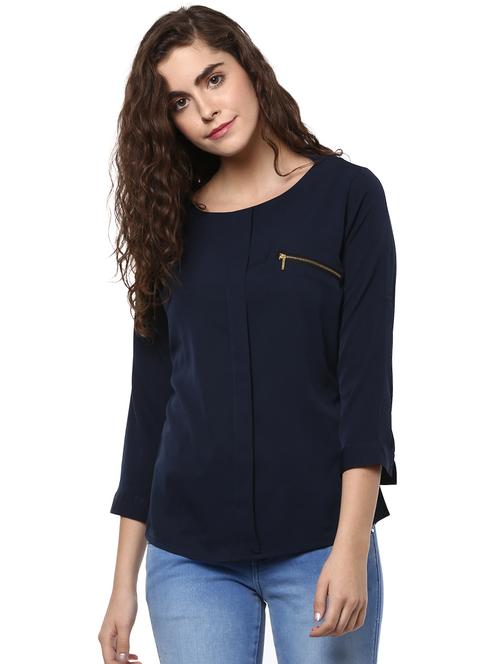 curved hem zipper detail top - 15868082 - Very Small Image - 1