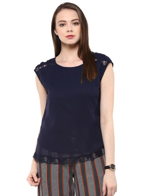 lace paneled cap sleeved top - 15868085 - Very Small Image - 1
