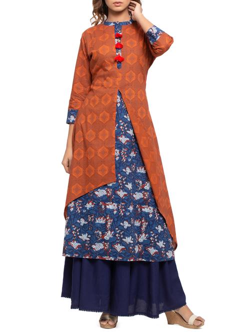 layered printed kurta with tassels - 15868189 - Very Small Image - 1