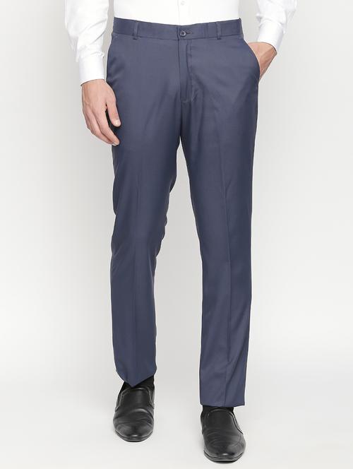 blue polyester blend flat front formal trouser - 15869117 - Very Small Image - 1
