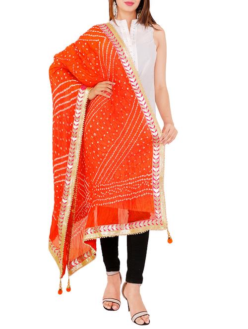 orange silk dupatta - 15869311 - Very Small Image - 1