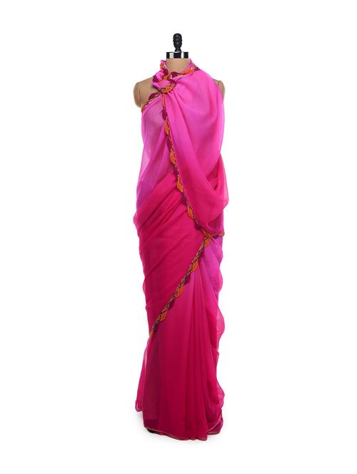 ombre dyed pink saree - 15870 - Very Small Image - 1