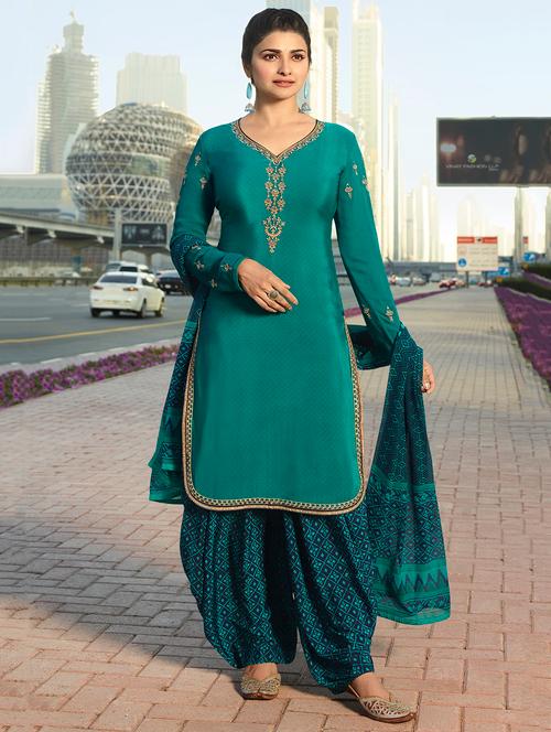 embroidered semi-stitched patiyala suit - 15870410 - Very Small Image - 1