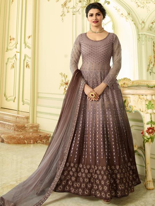 embroidered semi-stitched anarkali suit - 15870419 - Very Small Image - 1