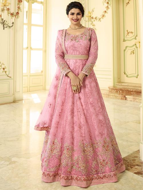 embroidered semi-stitched anarkali suit - 15870423 - Very Small Image - 1