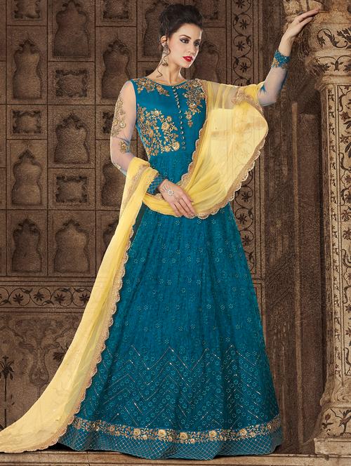 tonal embroidered semi-stitched anarkali suit - 15870443 - Very Small Image - 1