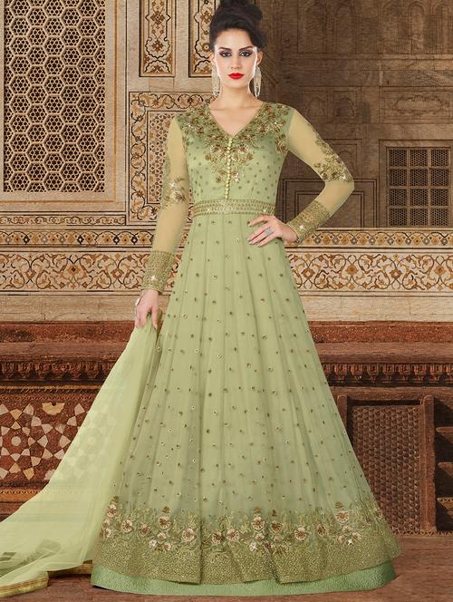 tonal embroidered semi-stitched anarkali suit - 15870445 - Very Small Image - 1