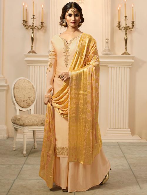 embroidered semi-stitched sharara suit - 15870452 - Very Small Image - 1