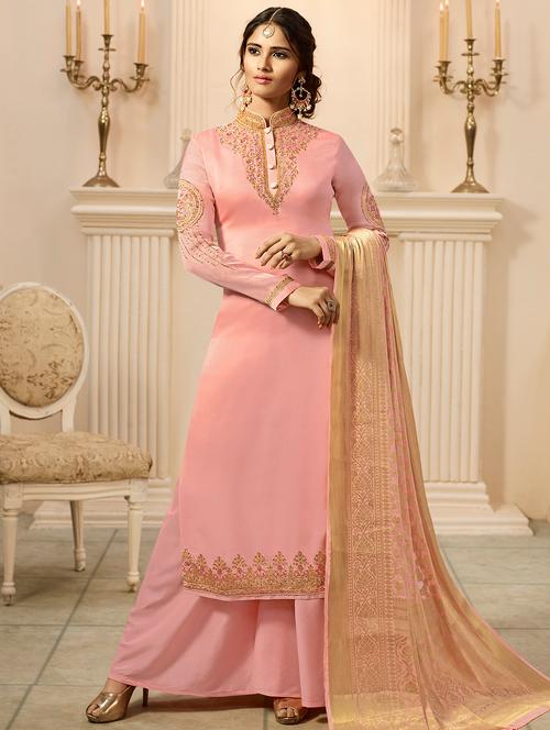 embroidered semi-stitched palazzo suit - 15870454 - Very Small Image - 1
