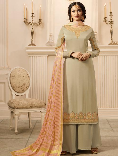 embroidered semi-stitched palazzo suit - 15870455 - Very Small Image - 1