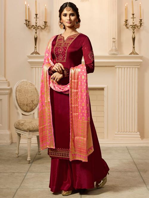 embroidered semi-stitched palazzo suit - 15870456 - Very Small Image - 1