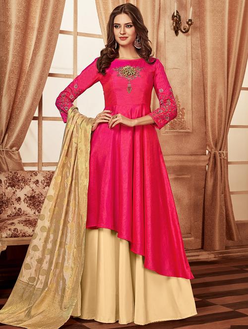embroidered semi-stitched layered suit - 15870457 - Very Small Image - 1