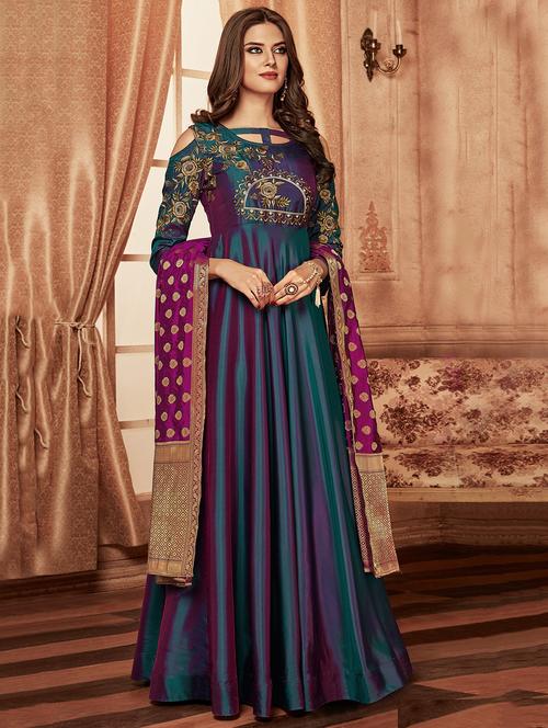 embroidered semi-stitched flared suit - 15870464 - Very Small Image - 1