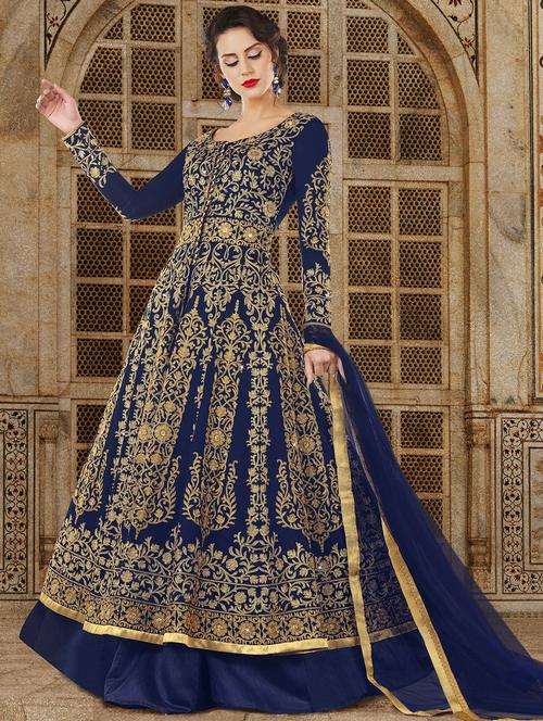 embroidered semi-stitched anarkali suit - 15870466 - Very Small Image - 1