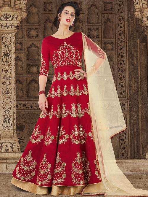 embroidered semi-stitched anarkali suit - 15870467 - Very Small Image - 1