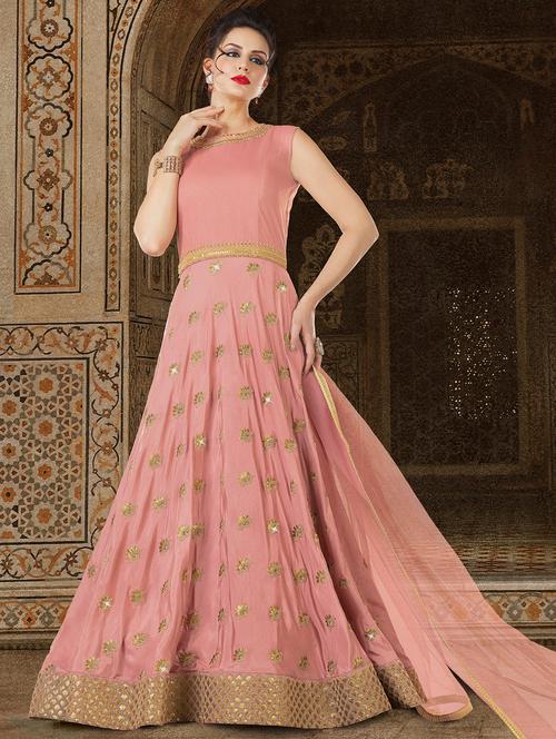 embroidered semi-stitched flared suit - 15870468 - Very Small Image - 1