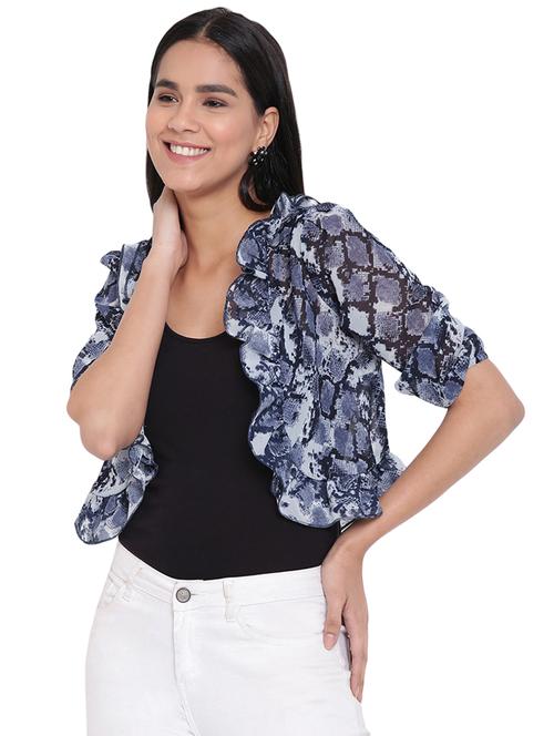 snake print ruffled sheer shrug - 15870572 - Very Small Image - 1