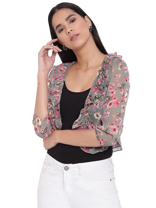 floral ruffled sheer shrug - 15870573 - Very Small Image - 1