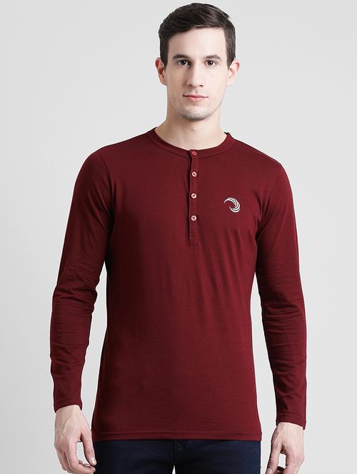 solid maroon henley neck t-shirt - 15870600 - Very Small Image - 1