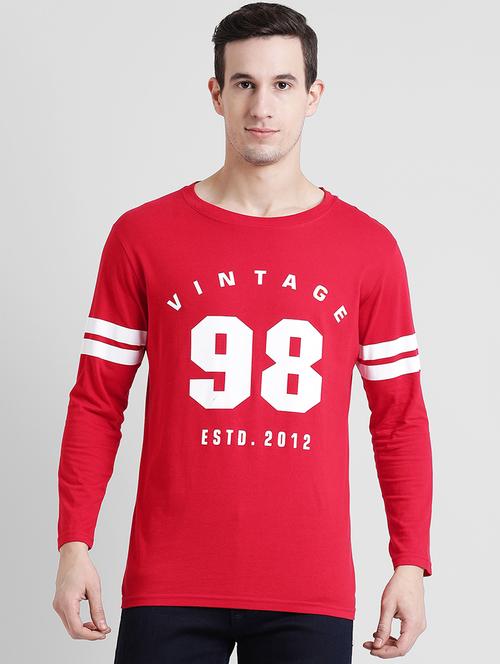 red typographic chest print t-shirt - 15870606 - Very Small Image - 1