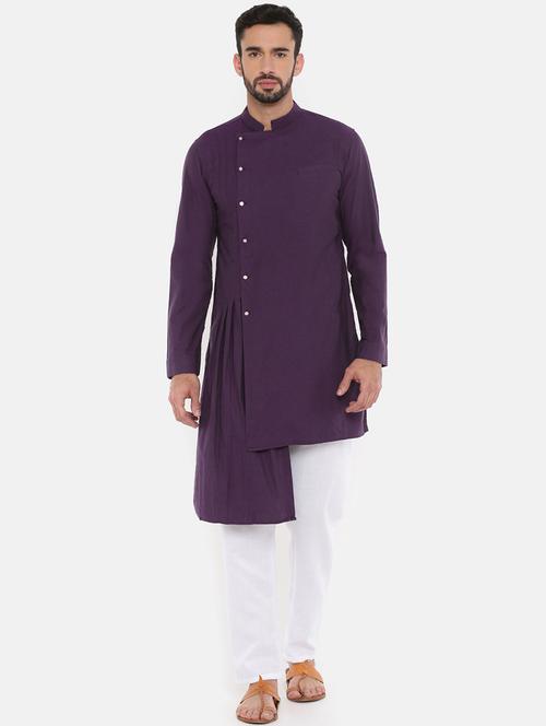 purple cotton asymmetric kurta - 15870826 - Very Small Image - 1