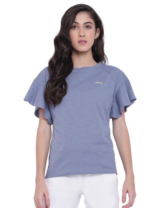 ruffle sleeved melange top - 15871244 - Very Small Image - 1