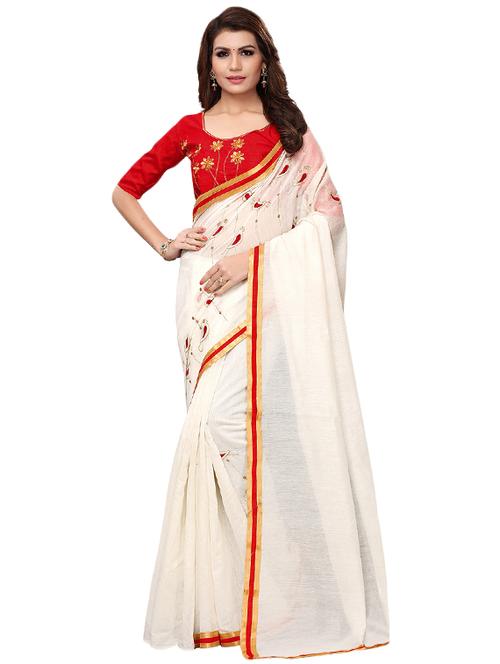 conversational embroidered white saree with blouse - 15871354 - Very Small Image - 1