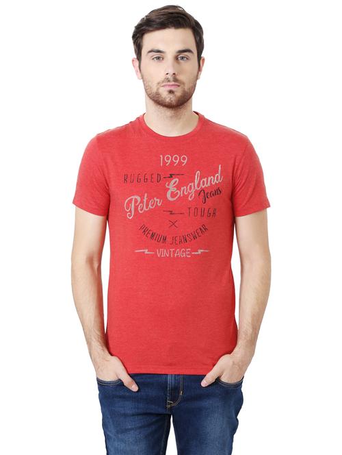 red typographic chest print t-shirt - 15872134 - Very Small Image - 1