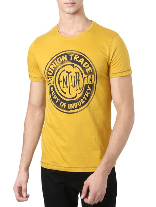yellow typographic chest print t-shirt - 15872138 - Very Small Image - 1