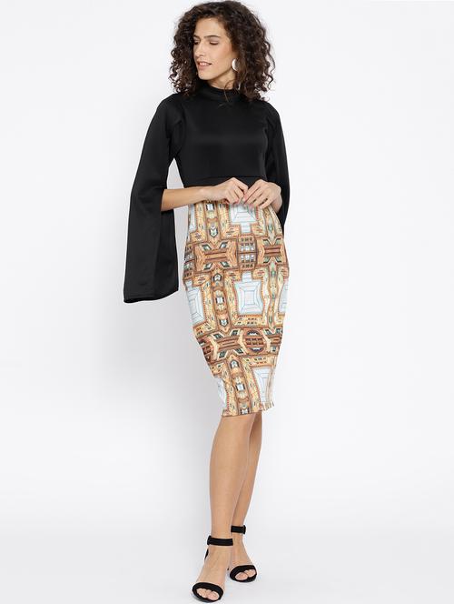 mock neck slit sleeved bodycon dress - 15872302 - Very Small Image - 1