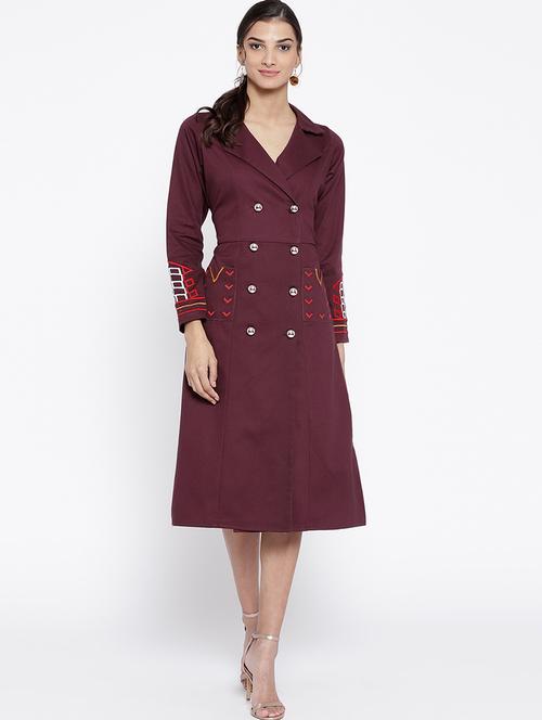 embroidered pocket patch coat dress - 15872317 - Very Small Image - 1