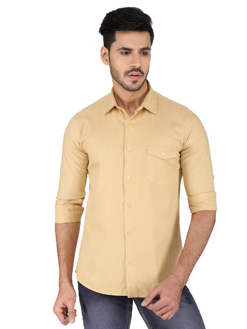 beige cotton casual shirt - 15872518 - Very Small Image - 1