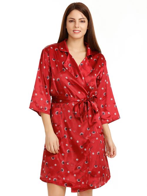 lapel neck floral sleepwear robe - 15872689 - Very Small Image - 1