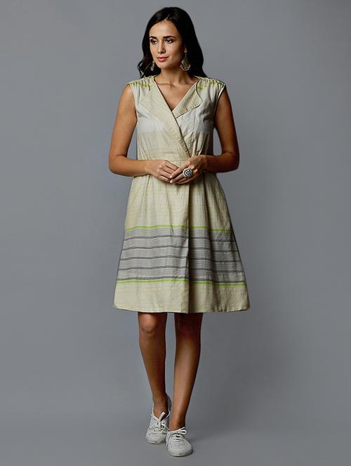 faux wrap striped a-line dress - 15873064 - Very Small Image - 1