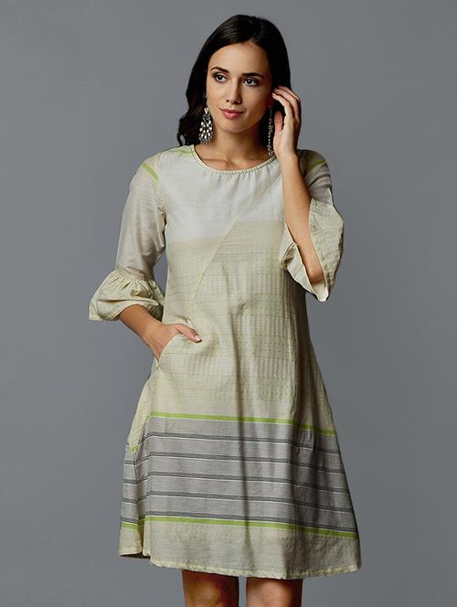bell sleeved striped a-line dress - 15873066 - Very Small Image - 1