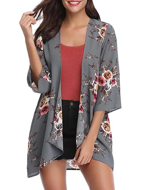 asymmetric hem floral shrug - 15873513 - Very Small Image - 1