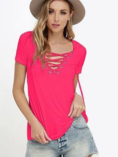 eyelet lace up neck top - 15873545 - Very Small Image - 1