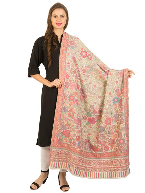 floral self-design wool shawl - 15875028 - Very Small Image - 1