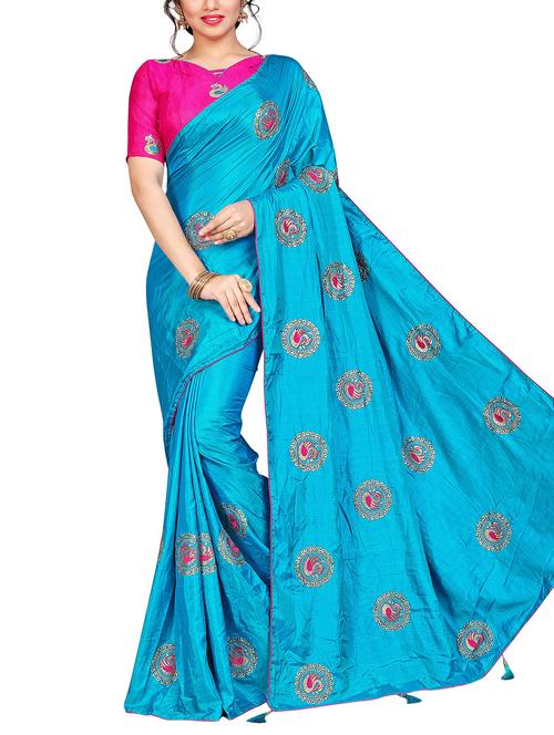 conversational embroidered turquoise saree with blouse - 15875223 - Very Small Image - 1
