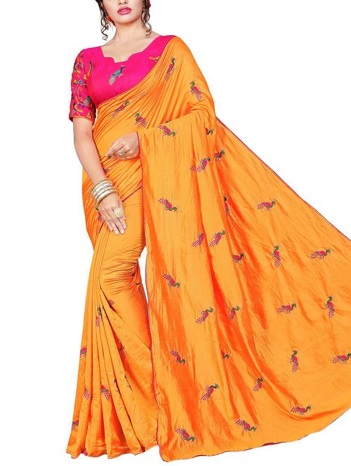 conversational embroidered orange saree with blouse - 15875237 - Very Small Image - 1