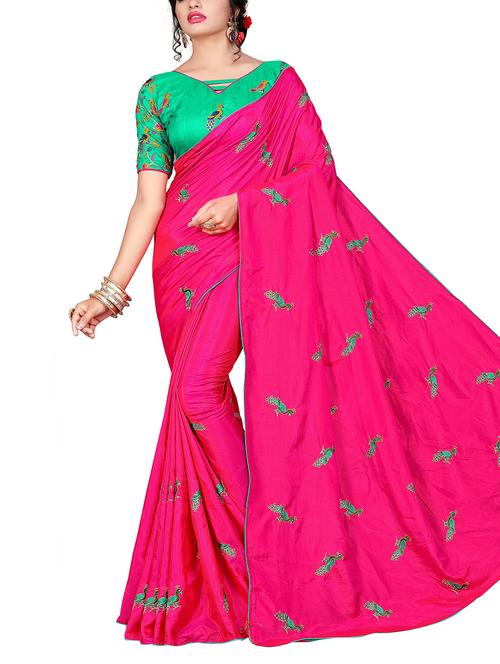 conversational embroidered magenta saree with blouse - 15875238 - Very Small Image - 1