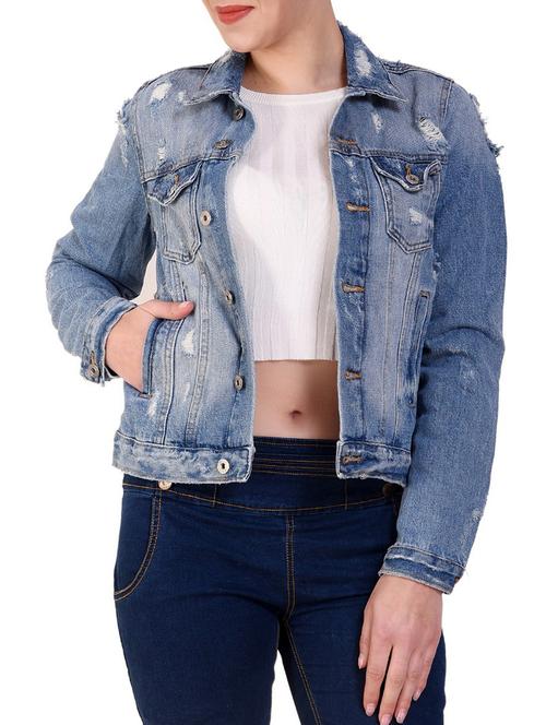 distressed denim jacket - 15875280 - Very Small Image - 1