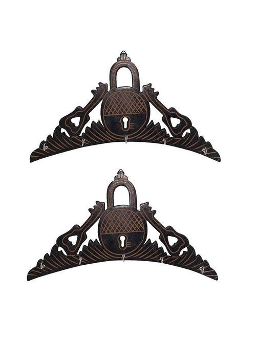 desi karigar beautiful wooden wall hanging key holder with key hooks in home shape. a perfect key holder/manager pack of 2 - 15875281 - Very Small Image - 1