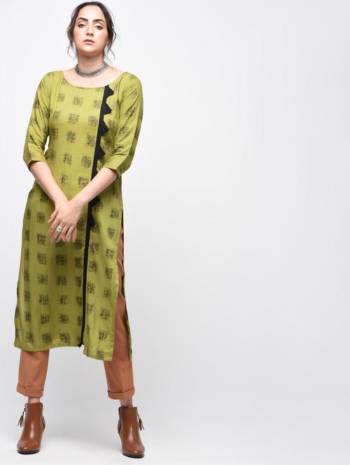 olive printed kurta - 15875504 - Very Small Image - 1