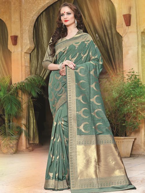 conversational zari motif olive green banarasi saree with blouse - 15875519 - Very Small Image - 1